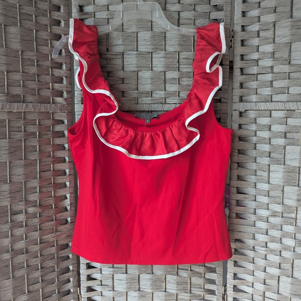 Sunday in Brooklyn Tank Top Red Ruffle Trim Anthropologie Sz XL Sailor Coquette